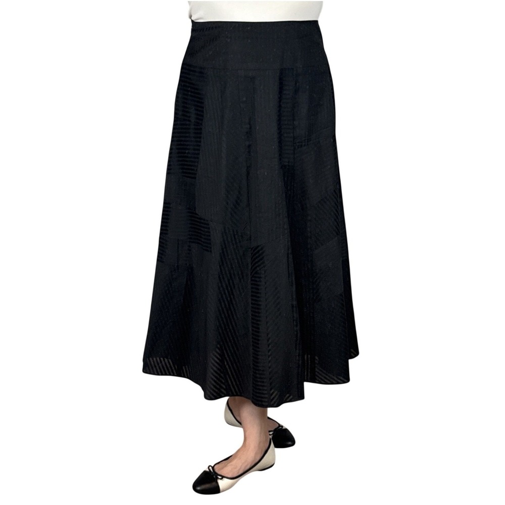 Carlisle Tonal Stripe Midi Maxi Skirt Size 12 Black Cotton MInimalist Classicā